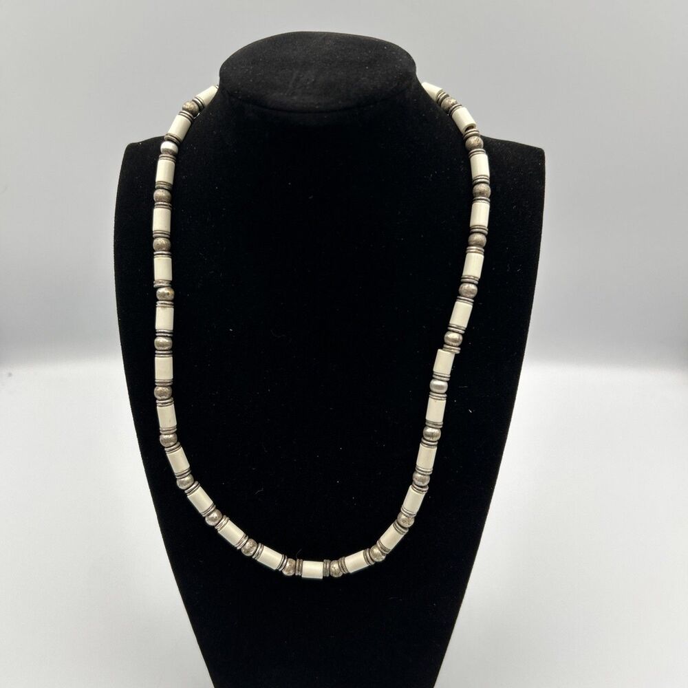 Vintage Bone and Metal Beaded 20" Necklace